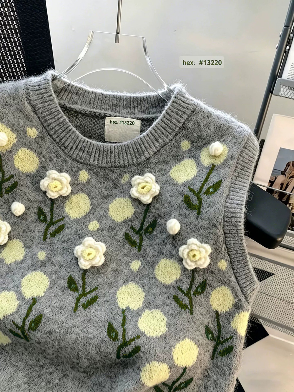 ZARA Fall Korean Sweet 3D Floral Knit Vest Women Oversized Layering Fashion
